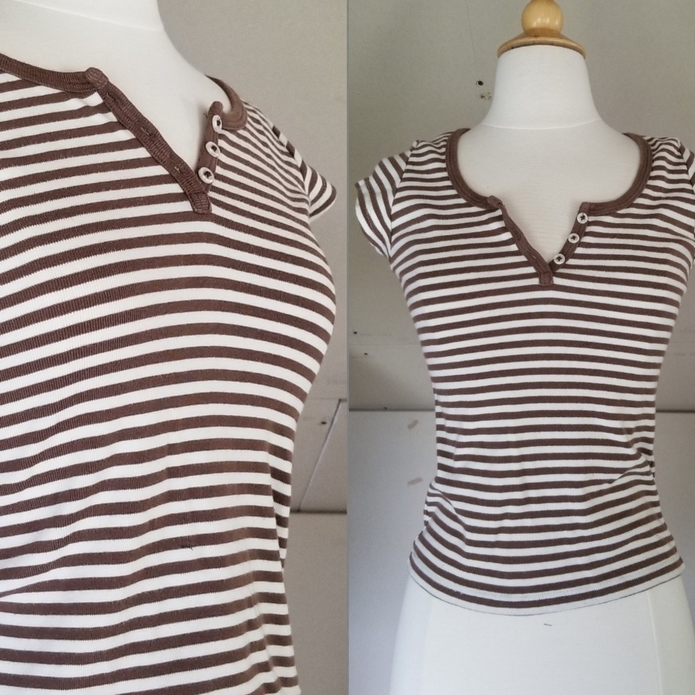 Brown and White Striped Women's Top